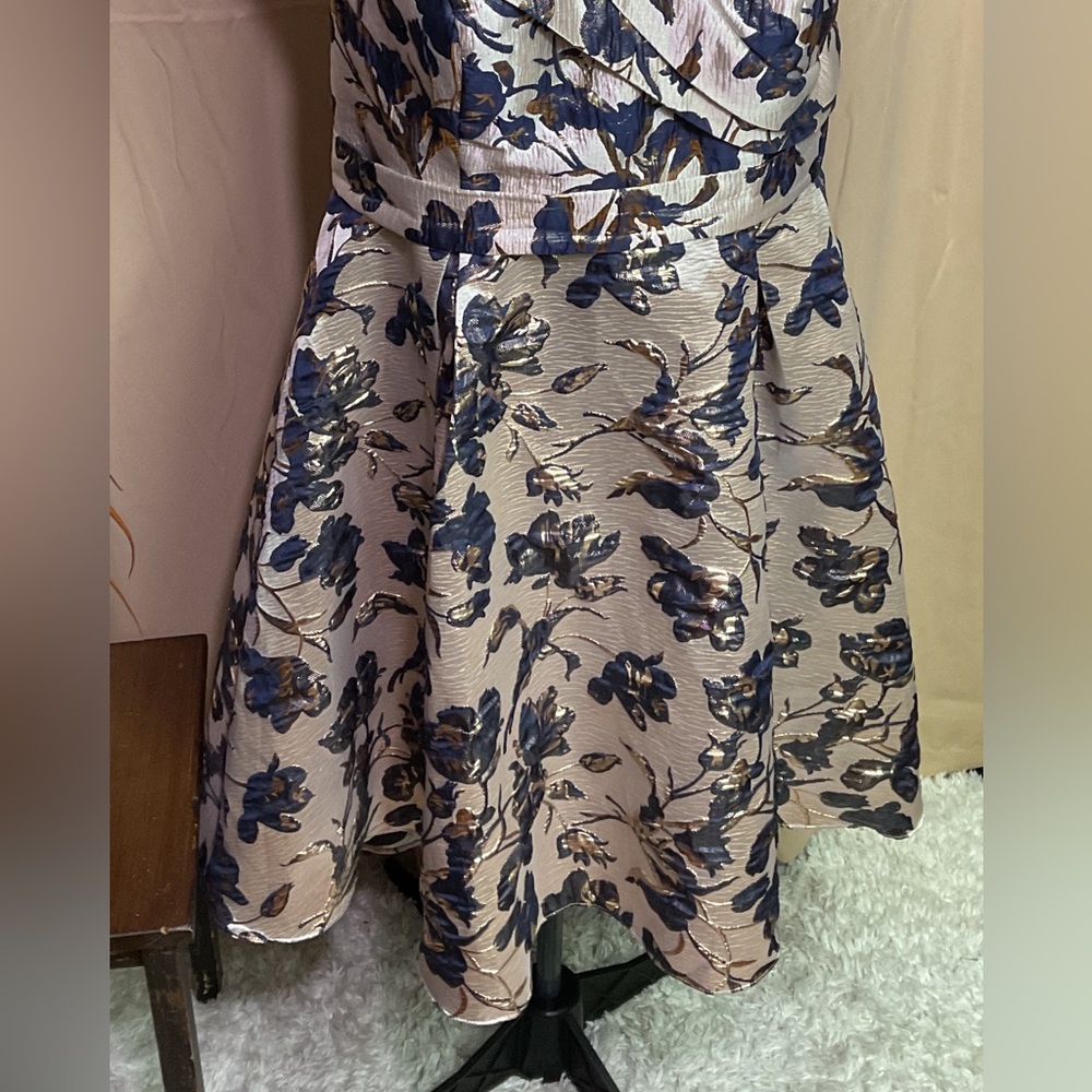 Oleg Cassini Metallic Brocade Off The Shoulder High Low Dress - Picture 6 of 15